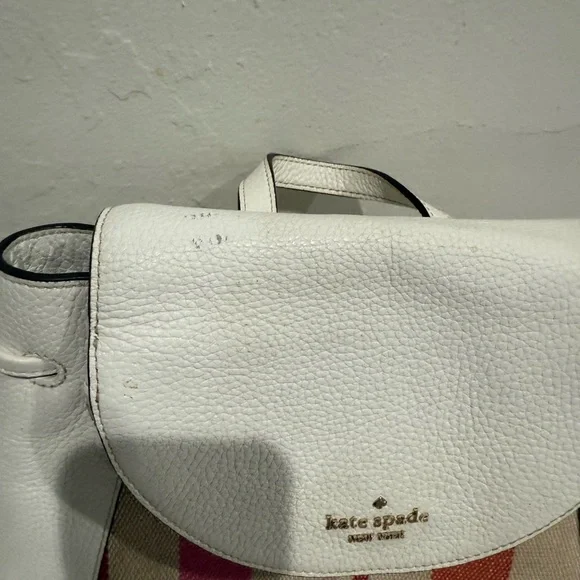 Kate Spade White Backpack with Pink/Red/Orange Stripes - Picture 2 of 8